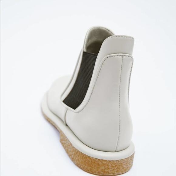 ZARA CREPE SOLE LOW HEEL LEATHER ANKLE BOOTS WHITE